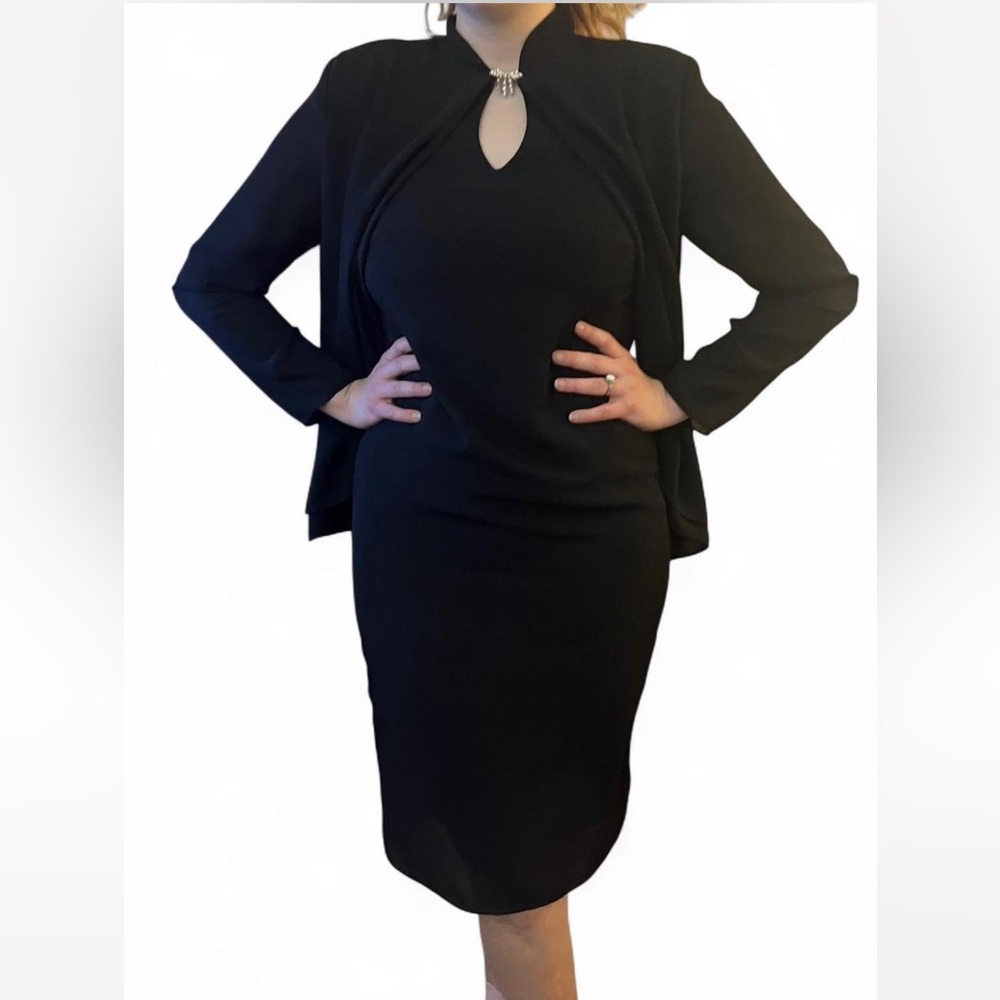 Vintage Patra Black Long sleeve Cape Overlay Cocktail Dress USA Made Size 8